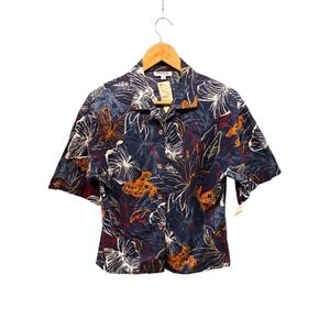 Depeche Mode Talbots Women's Button Up Shirt Size 12 Blue Floral‎ Hawaiian VTG